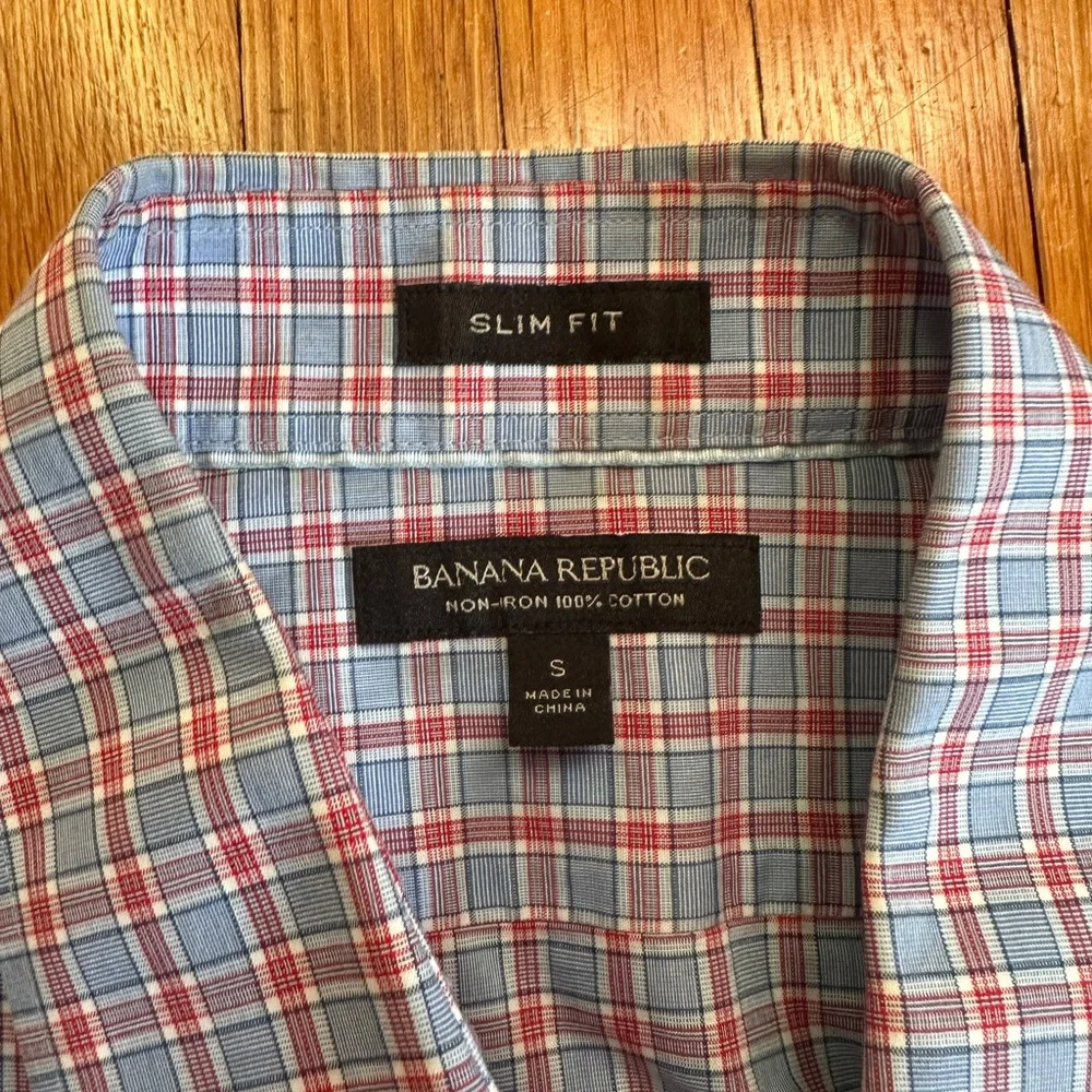 Banana Republic Blue/Red/White Slim Fit Cotton Button Down Long Sleeve, Size S